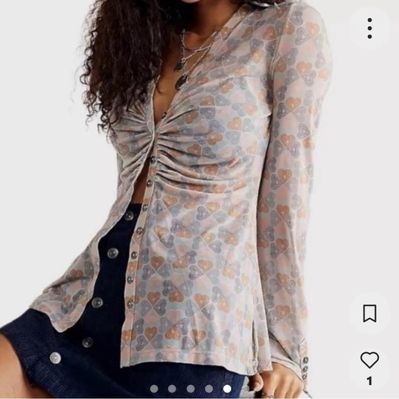 Free People semi sheer heart print lucky shirtee XS long sleeve button up - Picture 5 of 6